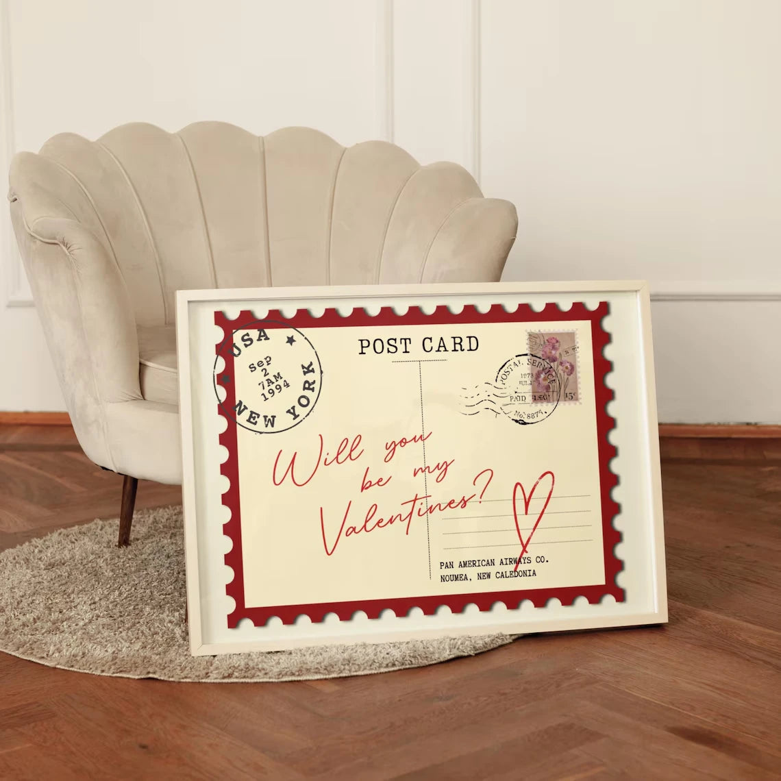 Retro Valentine's Postcard Wall Art Print – Romantic Love Poster