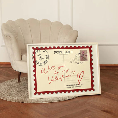 Retro Valentine's Postcard Wall Art Print – Romantic Love Poster