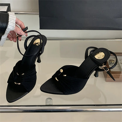 Women's Pointed Toe Stiletto Sandals with Buckle Strap
