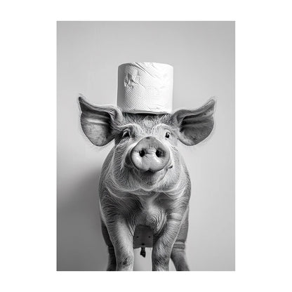 Funny Bathroom Wall Art Poster – Black & White Animal Toilet Paper Print
