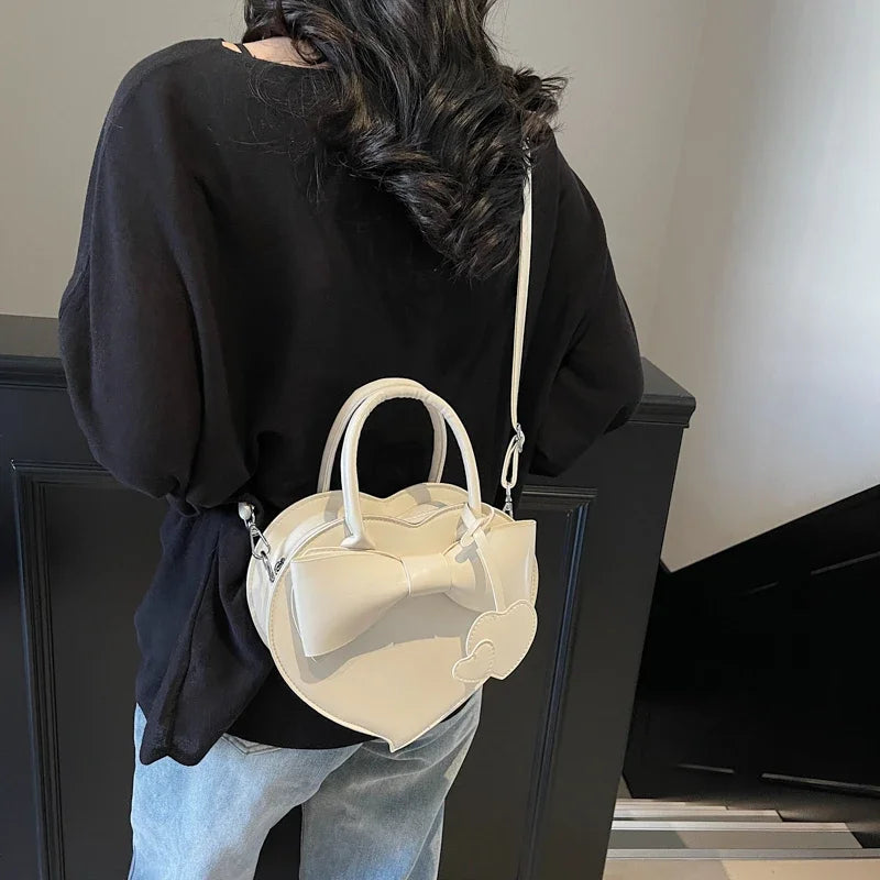Heart-Shaped PU Leather Crossbody Bag for Women – Y2K Bow Shoulder Bag