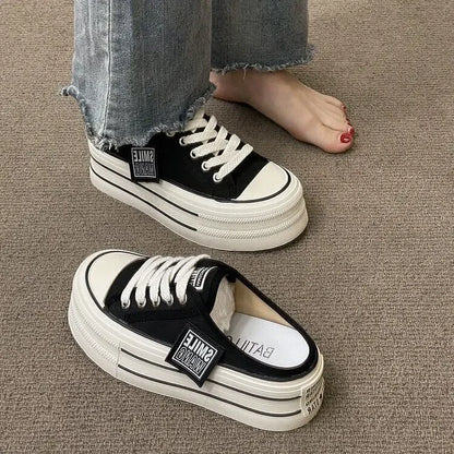 Platform Canvas Slip-On Mule Sneakers with Thick Sole