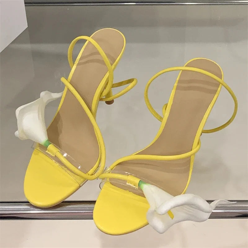 Flower Strap Thin Heel Sandals – Women's Open Toe Party Heels