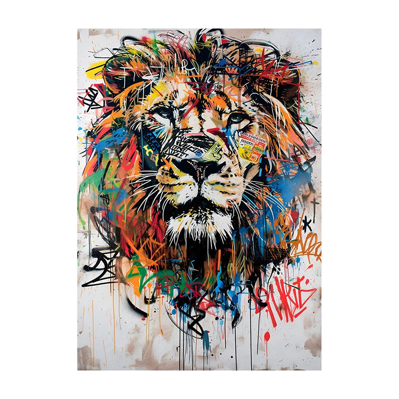 Graffiti Lion Art Poster – Colorful Abstract Canvas Wall Print