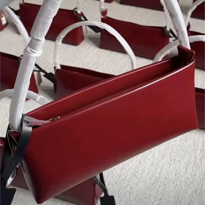 Retro Red Underarm Bag Women Simple Leather Large Capacity