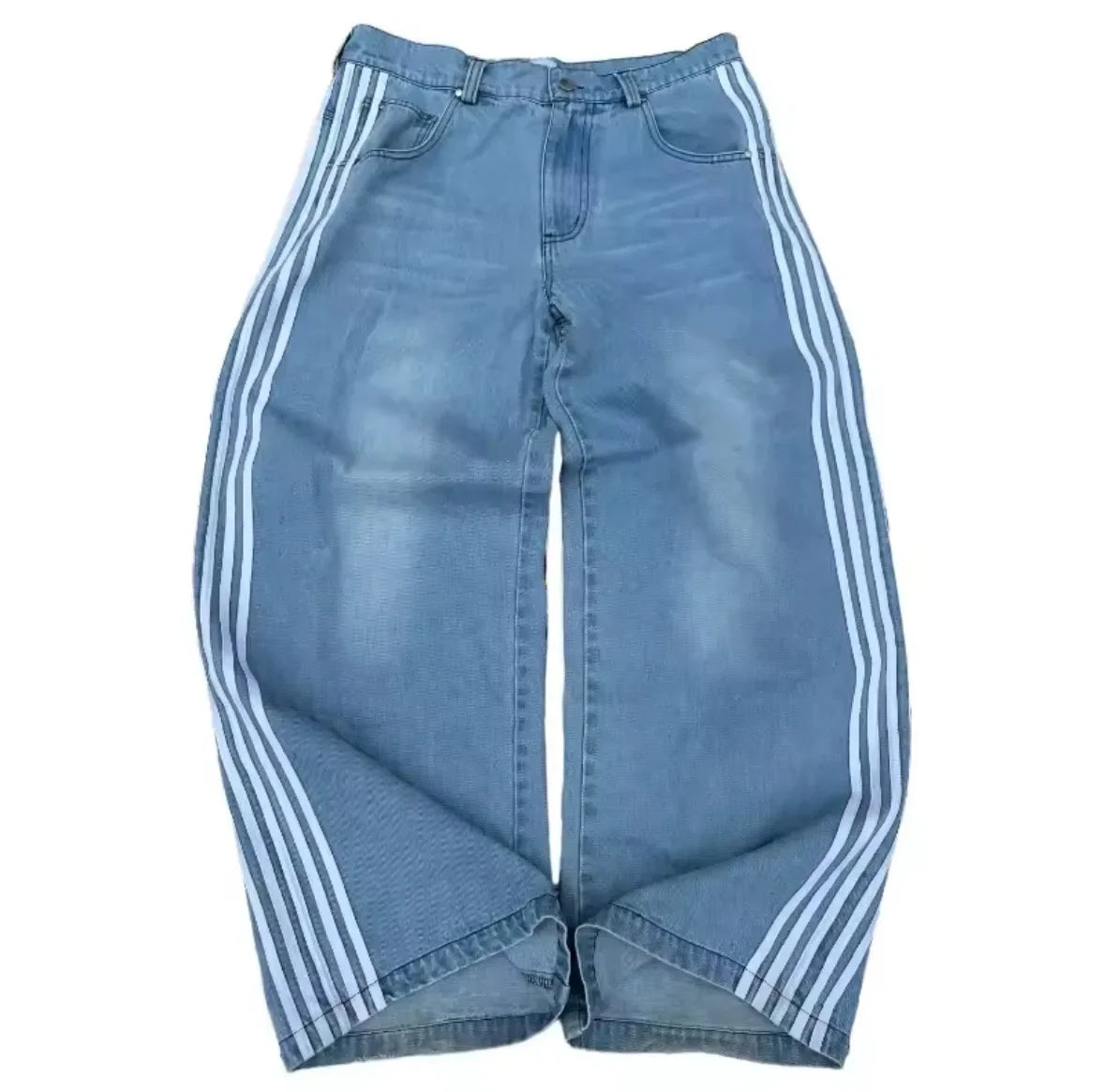 Y2K Baggy Wide-Leg Jeans with Side Stripe – Harajuku Streetwear