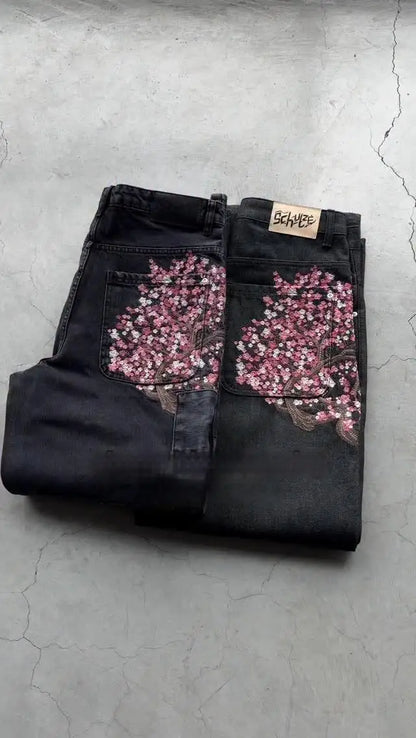 Embroidery Wide Leg Denim Jeans Y2K Harajuku Women Baggy Pants