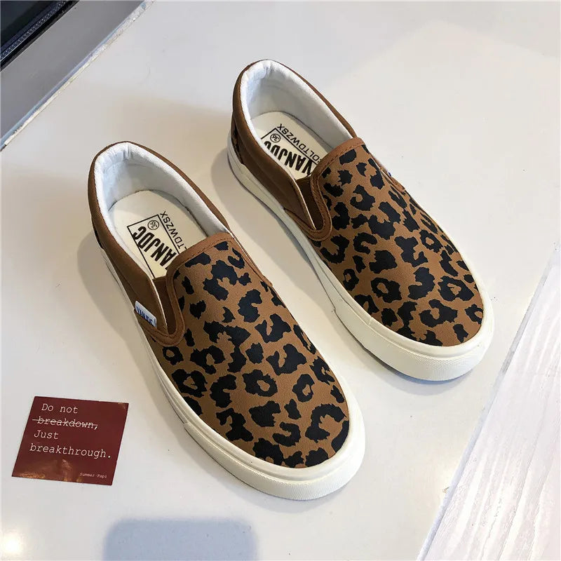 Leopard Print Canvas Sneakers – Women's Lace-Up Flats
