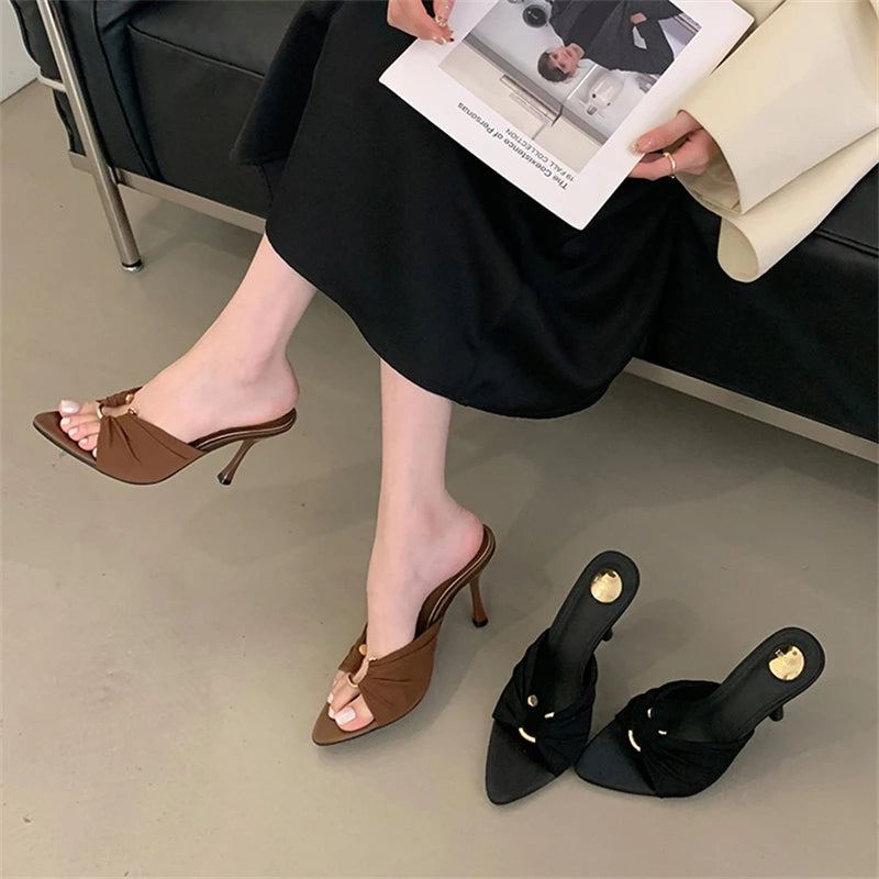 Women's Open Toe Stiletto Heel Slide Mules
