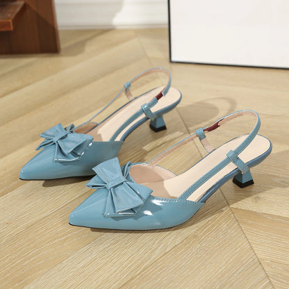 Women's Bow Slingback Pumps – Patent Leather Pointed Toe Wedding Heels