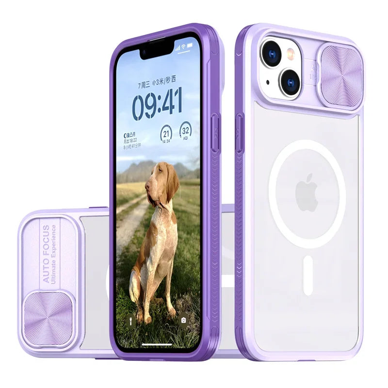 Slide Camera Lens MagSafe Case – Acrylic Wireless Charging | iPhone 7–15 Series