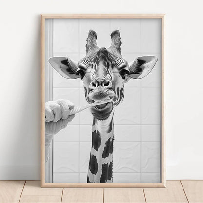 Funny Animal Bathroom Wall Art Poster – Black & White Vintage Print