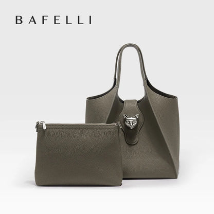 Genuine Leather Tote Handbag with Panther Clasp – Luxury Women's Bag