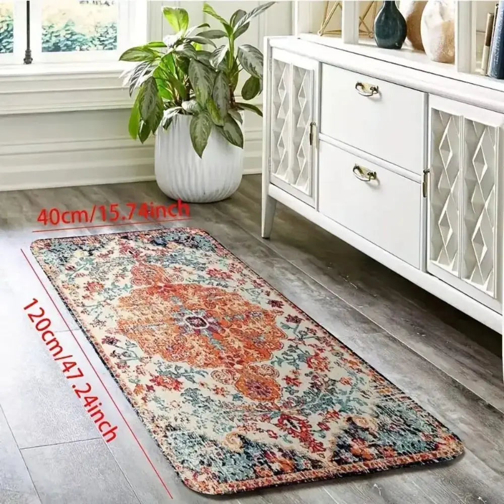 Boho Floral Runner Rug – Washable Non-Slip Indoor Mat
