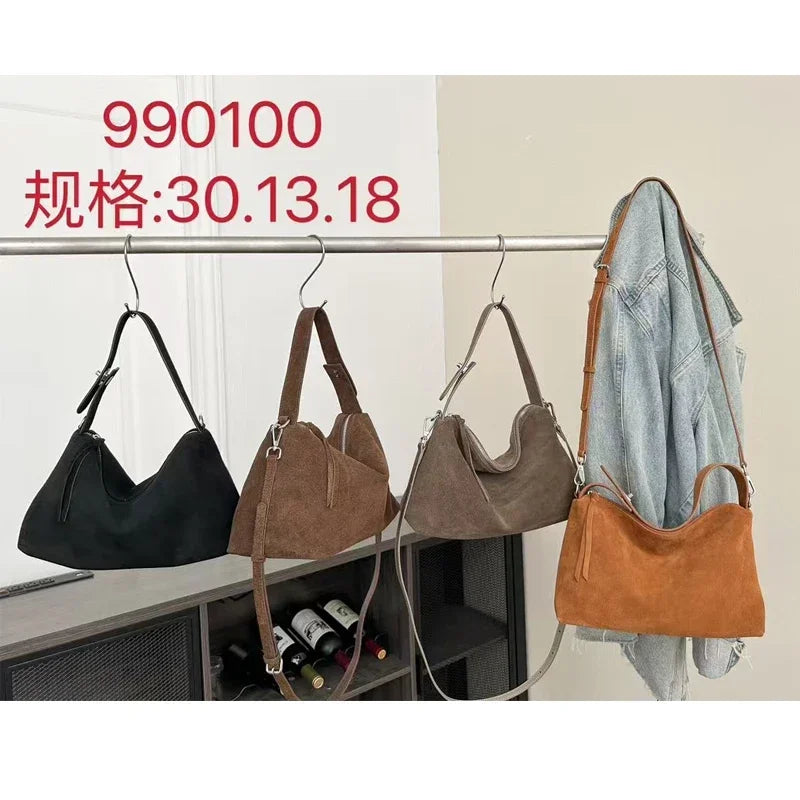 Women's Soft Matte Suede Cowhide Leather Shoulder Bag
