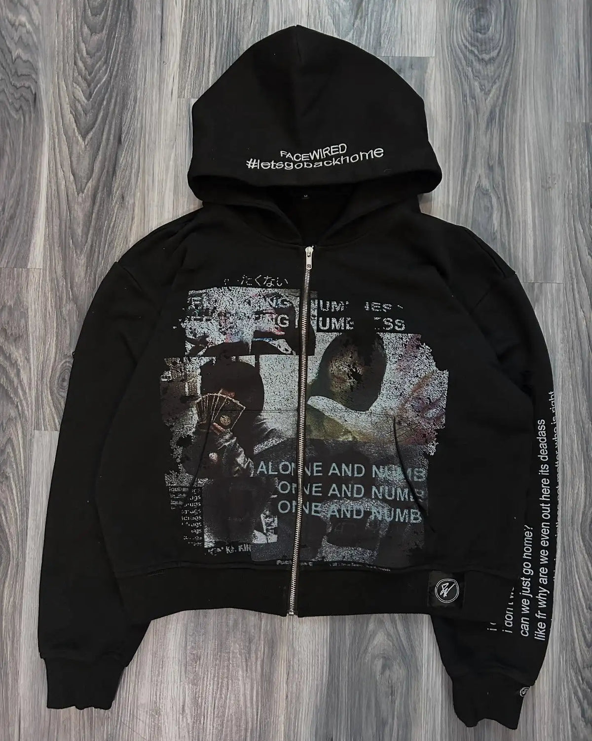 Grunge Zip-Up Oversized Hoodie – Gothic Streetwear Sweatshirt