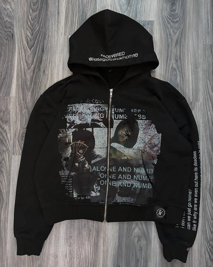 Grunge Zip-Up Oversized Hoodie – Gothic Streetwear Sweatshirt