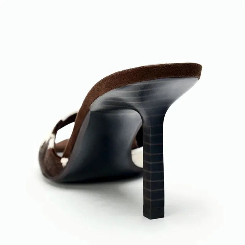 Women's Stiletto Heel Mule Sandals – Retro Suede Slide Slippers