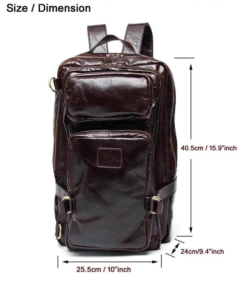 Genuine Leather Men's Backpack – Oil Wax Travel Bag 15"