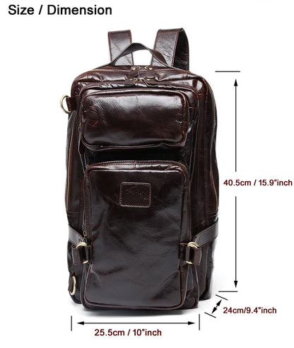 Genuine Leather Men's Backpack – Oil Wax Travel Bag 15"