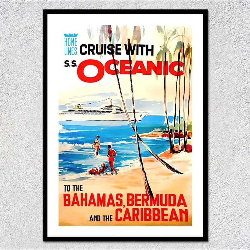 Vintage Travel Ship Poster – Blue Star Line Retro Ocean Liner Wall Art Unframed