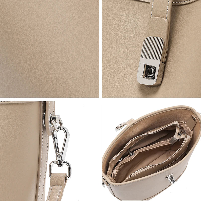 Genuine Leather Bucket Bag – Women's Crossbody Shoulder Handbag