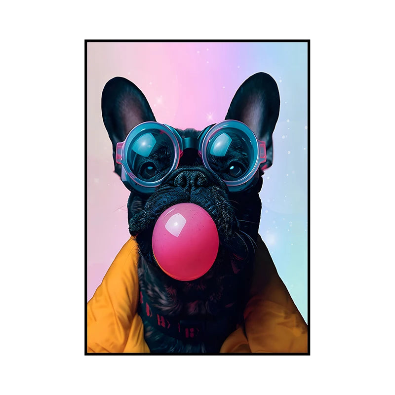 Funny Dog Bubble Gum Poster – Pomeranian with Pink Glasses Wall Art Print