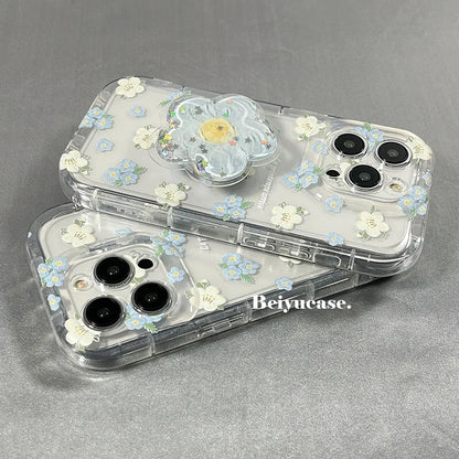 Flower Quicksand Grip Phone Case with Pop Holder – Clear Floral TPU Cover