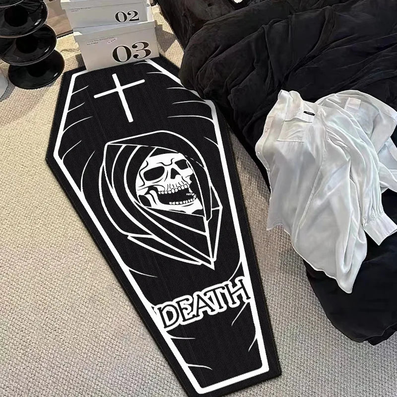Gothic Skull Coffin Rug – Halloween Non-Slip Floor Mat