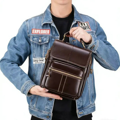 Genuine Leather Men's Crossbody Bag – Vintage Coffee Brown