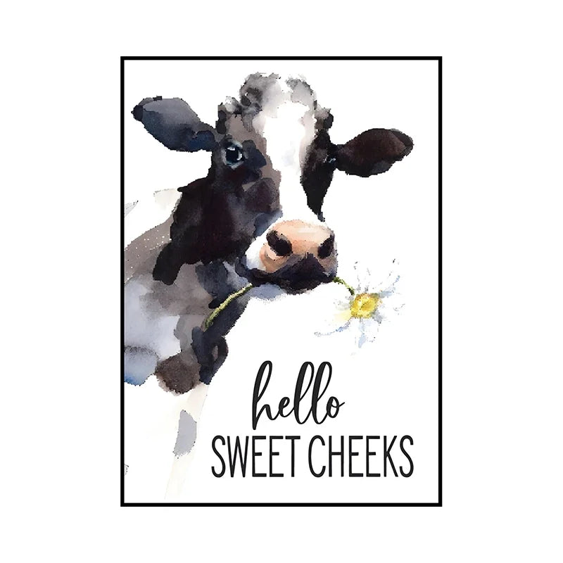 Funny Animal Bathroom Wall Art Poster – Cow, Donkey, Llama, Goat Print