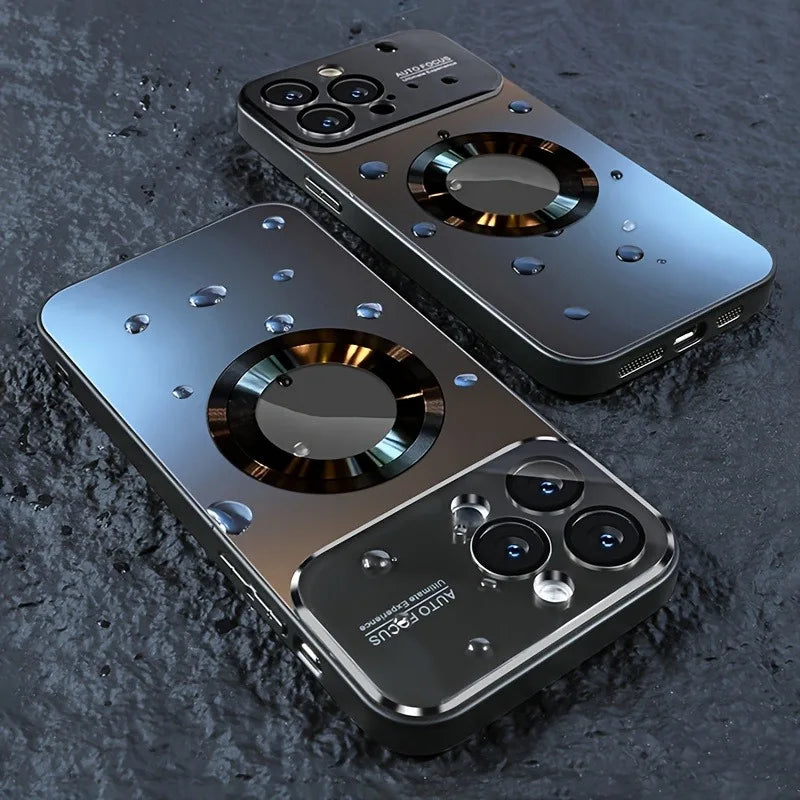 Magnetic Wireless Charging Phone Case – Titanium Metallic Glass for iPhone 11–16