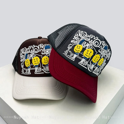 Smiley Face Trucker Cap – 3D Embroidered Hip Hop Baseball Hat