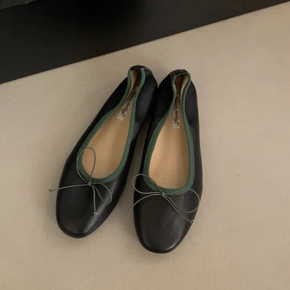 Women's Ballet Flat Shoes with Bow – Elegant Slip-On Flats