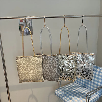 Leopard & Sequin Tote Bag – Women's Glam Shoulder Handbag