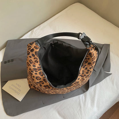 Leopard Print Shoulder Bag – Women's Large Suede Hobo Tote