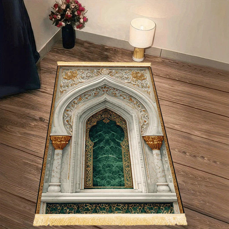 Islamic Prayer Mat – Luxury Mosque Arch 3D Print with Fringe