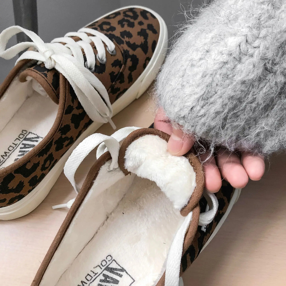 Leopard Print Canvas Sneakers – Women's Lace-Up Flats