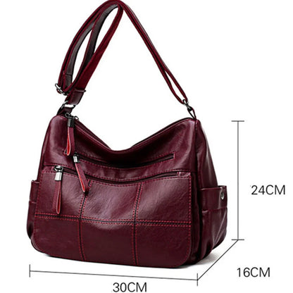Genuine Leather Shoulder Bag Multi-Pocket Crossbody Handbag