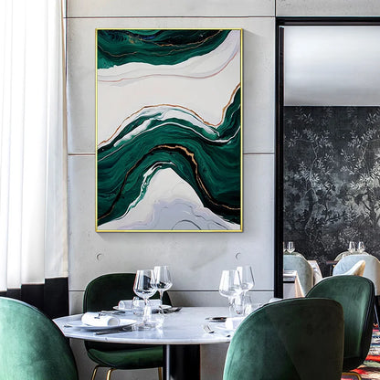 Nordic Abstract Green Gold Foil Wall Art Poster – Marble Canvas Print