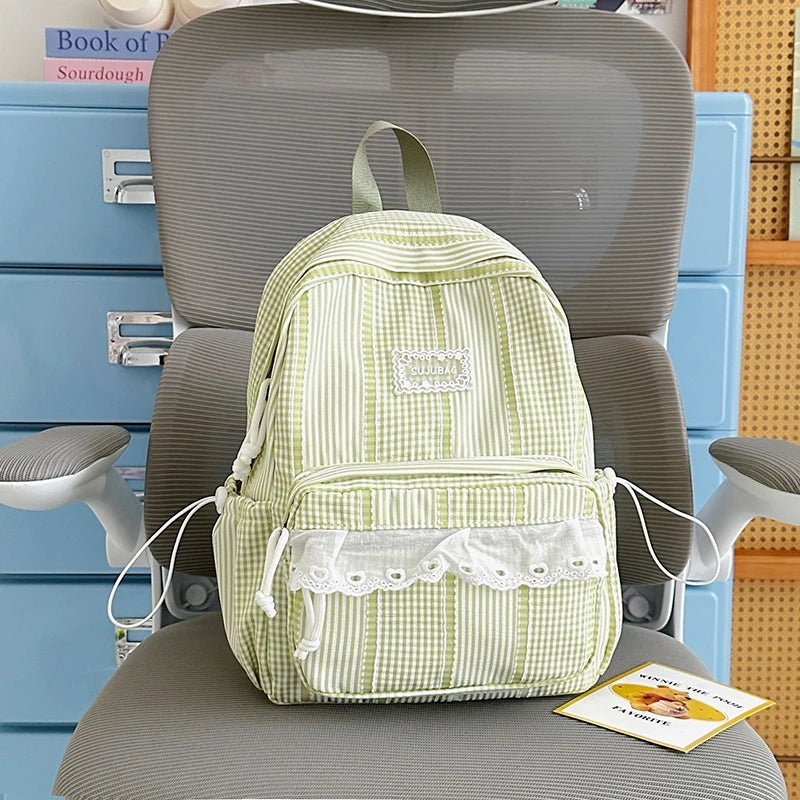 Sweet Style Girls Backpack – Cute Striped School Bag with Doll Charm