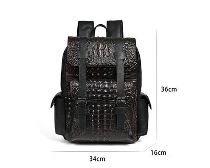 Genuine Leather Men's Backpack – Crocodile Embossed Large Laptop Bag