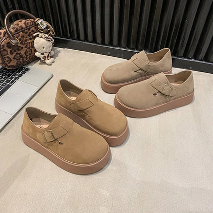Women's Platform Suede Loafers with Buckle Strap