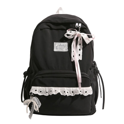 Lace Bow Nylon Backpack – Women's Cute Aesthetic School Bag