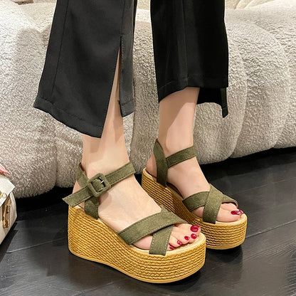 Women's Platform Wedge Sandals – Peep Toe Ankle Buckle Summer Shoes