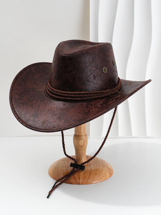 Western Cowboy Hat – Vintage Faux Leather Wide Brim Unisex