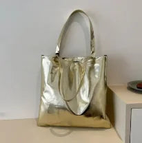 Glossy Tote Bags for Women Fashion High Capacity Shopping Pouch PU Leather Handags