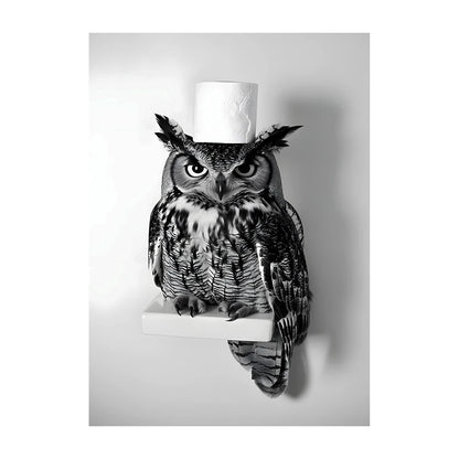 Funny Bathroom Wall Art Poster – Black & White Animal Toilet Paper Print