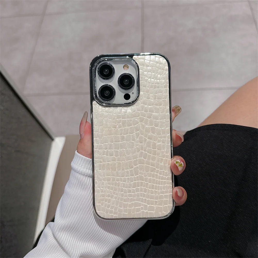Crocodile Pattern iPhone Case with Chrome Plating – iPhone 11 to 17 Series