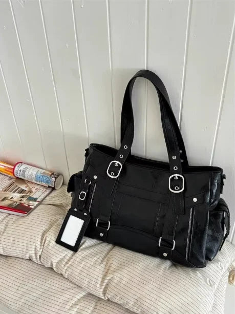 Hot Girl Vintage Studded Tote Bag Women Leather Textured